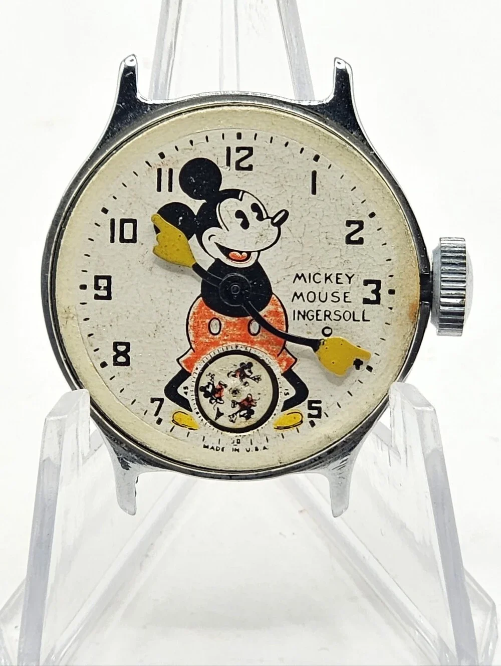 VTG & Rare 1930s Ingersoll Mickey Mouse Wristwatch No Band Running